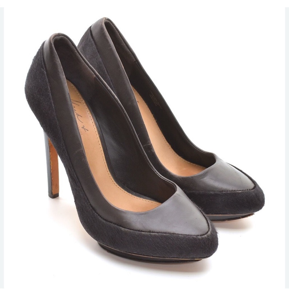 Badgley Mischka platform high heels stilettos black pony hair leather 9,5 sexy